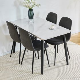 Table And Chair Set.Modern Rectangular Dining Table,suitable For 4-6 People.White Tempered Glass Countertop Lower MDF Board.Paired With 4 Dark Gr (Option: Dark gray)