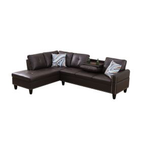 Only Self Pickup--Brown Faux Leather Synthetic Leather 3-Piece Sofa Set (Option: F09916A  2PCS  S.C)