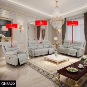 Pickup Only---Grey Genuine Leather 3-Piece Living Room Recliner Sofa (Option: 3PCS   CLS)