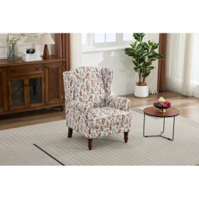 Modern Accent Chair With Retro Wood Legs, Comfy Upholstered Armchair, Floral Design Single Sofa Chair For Living Room Bedroom Office - Floral Yel (Option: BrownYellow)