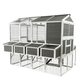 Chicken Coop With Chicken Run, Chicken Coops For 10 Chickens Outdoor With Nesting Boxes , Wooden Walk-in Chicken House With Pull Out Trays , Gard (Option: Gray)