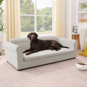 Oversized Pet Sofa ,Elegant Modern Linen Fabric Elevated Dog Sofa Bed, Comfortable Oversized Rectangular Pet Bed With Backrest & Armrest For Larg (Option: Beige)