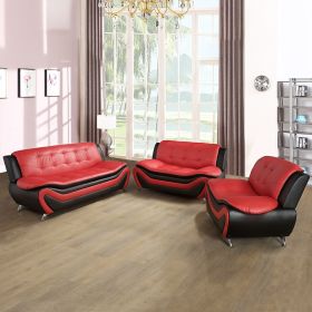 Pickup Only--Black & Red Faux Leather 3-Piece Couch Living Room Sofa Set (Option: F4503C L.S)