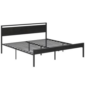 Heavy-duty Metal Platform Bed With Wooden Headboard, Capable Of Supporting 1000 Pounds, And With Storage Space Beneath The Bed. (Option: King black)