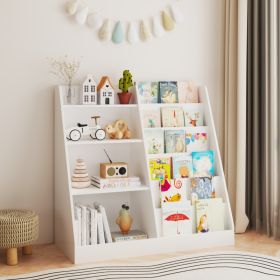 New Kids Bookshelf And Toy Storage Organizer, Multifunctional 4 Tier Wooden Kids Book Shelf With  Bookcase Display Stand In Kids Room Playroom Nu (Option: White)