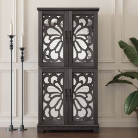 Display Sideboard Buffet With 4 Acrylic Mirrored Doors, Adjustable Shelves Storage Cabinet For Kitchen, Living Room, Bedroom Cabinet, MDF Dark Br (Option: Dark Brown)