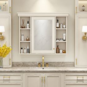 35'' X 28'' Wall Mounted Bathroom Storage Cabinet With Mirror Door, Modern Bathroom Wall Cabinet With Mirror, Medicine Cabinet With 6 Open Shelve (Option: BeigeCream)