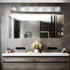 38  Modern Chrome 6-Light LED Vanity Light, Square Acrylic Lampshades Wall Mount Fixture For Bathroom, Mirror Lighting (Option: Default)