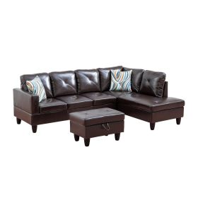 Pickup Only--Brown Faux Leather 3-Piece Couch Living Room Sofa Set (Option: F09823B3PCS  S.C.O)