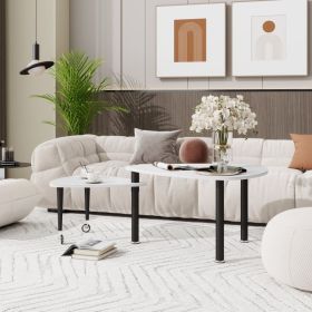 360 Degree Roratable White Sintered Stone Top Rotatable Modern Coffee Table For Living Room, Rock Slabs Tabletop With Solid Wood Legs Cocktail Ta (Option: White  Black)
