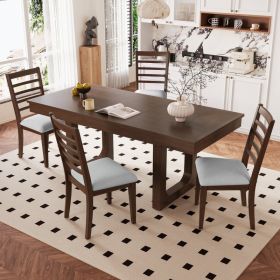 5-Piece Extendable Dining Table Set, Farmhouse Extendable Table With 18  Move Leaf, 78  Rustic Wooden Kitchen Table And 4 Piece Upholstered Chair (Option: Beige Walnut)