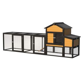 Outdoor Wooden Chicken Coop With Run, 7 Doors, Pull-Out Tray, Nesting Box & Ramp - Backyard Poultry House For 2 - 4 Chickens, Expandable Design (Option: AmberBlack)
