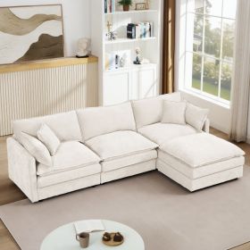 Modular Sectional Sofa, 102 Inch L Shaped Couch Set For Living Room, 3-Seater Comfy Cloud Couches With Movable Ottoman, DIY Combination, Chenille (Option: Beige)