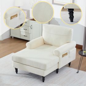 Modern Minimalist Chenille Fabric Chaise Lounge Recliner Single Sofa Living Room Bedroom Rest Chair Wooden Sofa Legs With Comfortable Backrest An (Option: Beige)