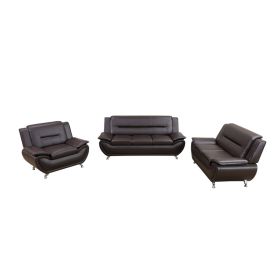 Pickup Only--Brown Breathable Leather Living Room 3-Piece Sofa Set (Option: F46053PCS C.L.S)