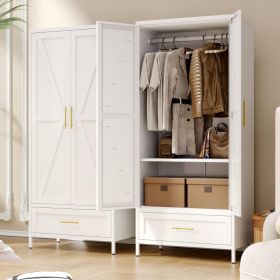 Metal Wardrobe Cabinet With 1 Drawer And Hanging Rod, 70.9inch H Metal Closet Cabient With Adjustable Shelf For Laundry Room, Home,Installation R (Option: White)
