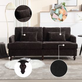 Mid Century Modern Chenille Fabric Loveseat Sofa, 2-Seat Upholstered Loveseat Sofa Modern Couch For Living Room,Brown Wood Feet Sofa For Bedroom, (Option: Black)