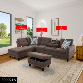 Self-pickup Only--Brown Breathable Fabric Living Room 3-Piece Sofa Set (Option: F09921A   3PCS  C.S.O)