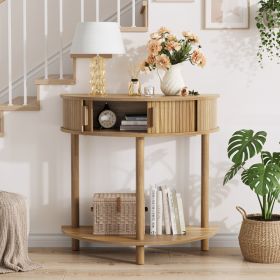 31.5-Inch Grooved Half-Moon Console Table, Farmhouse Sofa Table Behind Couch, Modern Entryway Table, Decorative Table For Living Room, Hallway, E (Option: Walnut)