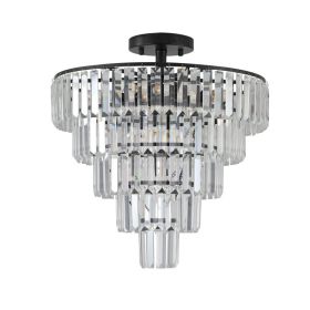 20  Black Crystal Chandelier Ceiling Light, Modern Luxury 10-Light Flush Mount Light Fixture, Elegant Home Lighting For Living Room, Dining Room, (Option: Default)