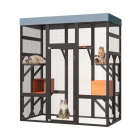 Large Outdoor Cat Enclosure Catio With 5 Platforms & 2 Napping Houses, Secure Metal Wire, Easy Assembly For Indoor & Outdoor Use (Option: BlackOrange)