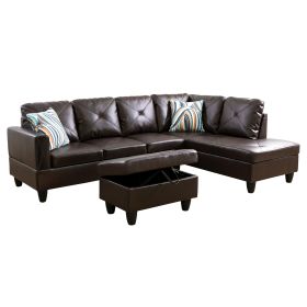 Pickup Only--Brown Faux Leather 3-Piece Couch Living Room Sofa Set (Option: F09823B3PCS S.C.O)