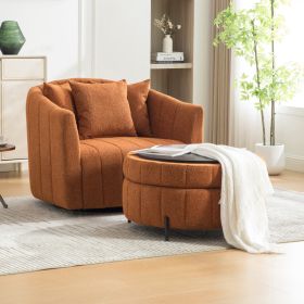 39 W Oversized 360 Swivel Accent Barrel Chair And Half Sofa With Round Ottoman Set, Chenille Channel Tufted Pumpkin Club Armchair 3 Pillows With (Option: Orange)