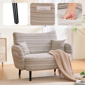 Modern Style Two-seater Sofa With Ultra-comfortable Armrests, Armrest Pillows, And Storage Pockets, Deep-seated Two-seater Sofa, Comfortable Mode (Option: Khaki)