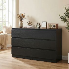 6 Drawer Black Dresser, Modern Bedroom Dresser With Spacious Countertop, Wood Storage Cabinet With Concealed Handles & 6 Deep Drawers For Bedroom (Option: Black)