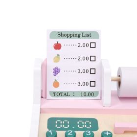 Wooden Toy Cash Register With Scanner Math Learning Role Play Cashier Game Set For Kids Pink (Option: Default)