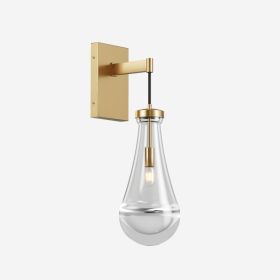 Brass Wall Sconce, Modern Raindrop Glass Shade, Dimmable LED E12 Bulb, Fits Bathroom, Vanity, Living Room, Brass, 1 Pack (Option: Default)