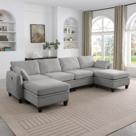 109 Inch Gray Chenille Modular Sectional Sofa,  L-Shaped Cloud Couch With Storage Ottoman, DIY Combination For Living Room (Option: Gray)