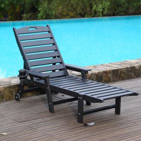 HDPE Chaise Lounge Chair Outdoor, Pool Lounge Chairs With 4-Position Adjustable Backrest, Supports Up To 400 LBS For Patio Poolside Deck Beach Bl (Option: Black)