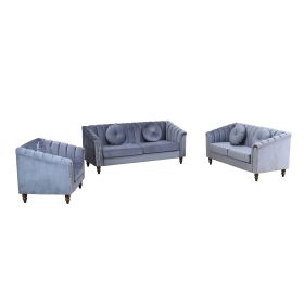 Pickup Only--Grey Microfiber 3-Piece Couch Living Room Sofa Set (Option: F4904)