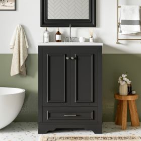 24'' Bathroom Vanity With Ceramic Sink Combo, Modern Freestanding Storage Cabinet  With Silver Handles,  Soft Closing Doors (Option: Black)