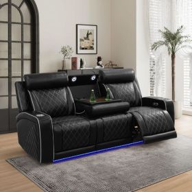Pickup Only--Black Breathable Leather 3-Piece Living Room Functional Sofa Set (Option: S)