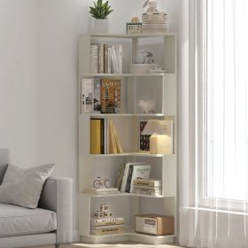 6 Tier Freestanding L-Shaped Corner Bookshelf For Living Room, Bedroom, Wooden Bookcase With Anti-drop Panle And Anti Tipping Device, Display She (Option: White Oak)