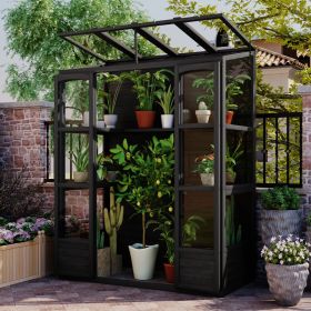 TOPMAX 78-inch Wooden Greenhouse Cold Frame With 4 Independent Skylights And 2 Folding Middle Shelves, Walk-in Outdoor Greenhouse, Black (Option: Black)