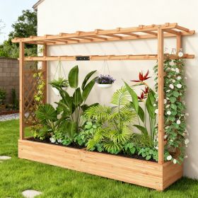 Wooden Planter Box With Trellis, Hanging Roof And Drainage Holes For Climbing Plants, Vegetables, Herbs And Flowers (Option: Natural)