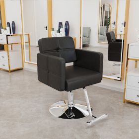 Fashionable Black Salon Style Chair With Silver Metal Support Legs - Ideal For Hair Salons And Beauty Salons, Adjustable And Rotatable, With A Si (Option: Black  Silver)