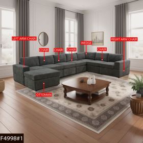 Pickup Only--Grey Pineapple Fabric 8-Piece Living Room Sofa Set (Option: F4998  .LAC.RAC.W.Cx4.O)