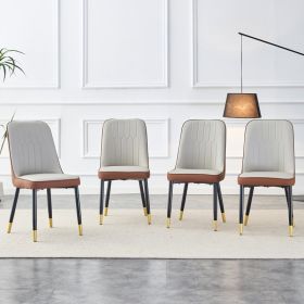 A Modern Dining Chair With A Light Gray Brown Dual Tone PU Leather Backrest And Black Metal Legs,suitable For Kitchens,bedrooms,and Offices.Set O (Option: Brown  Light Gray)