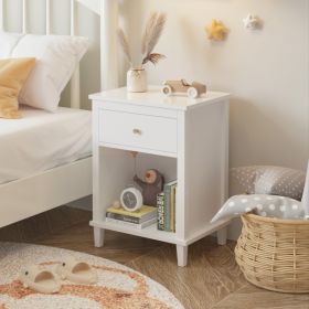26.77H Wooden Nightstand With One Drawer One Shelf For Kids, Adults, White-Golden Handle (Option: White)