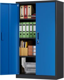 SUPEER Filing Cabinet, Metal Cabinet With 3 Height-Adjustable Shelves, Sheet Steel Powder Coating, Steel Cabinet For Tools, Garage, H 140 Cm X W 80 Cm (Option: Blue)