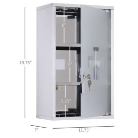 Lockable Medicine Cabinet, 3 Tier Stainless Steel Medical Wall Box With 2 Keys And Shelves For Bathroom (Option: Silver)