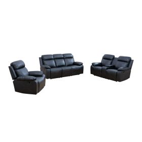 Pickup Only--Black Breathing Leather 3-Piece Couch Living Room Sofa Set (Option: GS48103PCS  C.L.S)