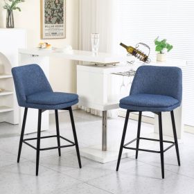 Counter Height Swivel Bar Stools Set Of 2, 360 Swivel Upholstered Barstools With Back And Metal Legs, 25.6 Seat Height,Counter Stools For Kitchen (Option: Blue)