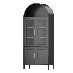 73inch H Arched Bookcase With Doors, Arched Pantry Cabinet For Living Room Kitchen, Assembled Required,Black (Option: Black)