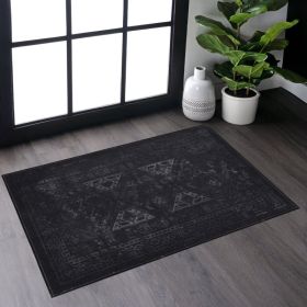 MAVAL Black Washable Rug 2' X 3' Doormat Rug  Black Gray, 2' X 3' (Option: Black  Gray)