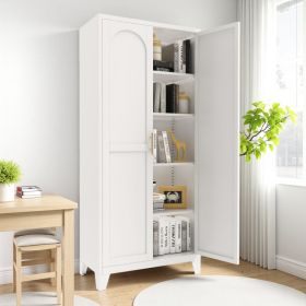 71'' 2 Shapely Doors Cabinet, Metal Storage Cabinet With Doors And Adjustable Shelves, For Bedroom, Living Room, Kitchen White (Option: White)